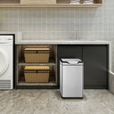EKO TouchPro Bin EK9178 in brushed stainless steel, 30 litres, designed for easy operation with taps from elbow, knee, or hand, featuring a soft open lid and stay-open functionality.
