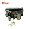 Krud-Al 5791 BN/AB Round Lock, also known as Door Knob, Keyed Entry Door Knob, Knob Lock, in brushed nickel and antique brass finish with three keys.