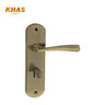 Khas Variety 5846-203 door handle set in Antique Brass finish, featuring a sleek curved handle and classic design.