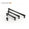 Italtecno 8042 series drawer pulls and knobs in Matte Black finish, available in knob, 96mm, 128mm, and 192mm sizes.