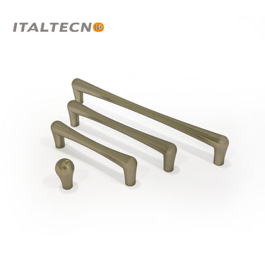 Italtecno 8042 series drawer pulls and knobs in Matte Satin Nickel finish, available in knob, 96mm, 128mm, and 192mm sizes.