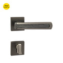 Khas Triumph Plus A14-1686 door handle set with rosette in charcoal and BlackWood finish, featuring a modern design with a textured wood insert.