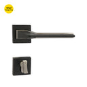 Khas Triumph Plus A14-1716 door handle set with rosette in matt black and brushed nickel finish, featuring a layered design for a sleek modern look.