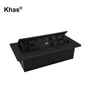 Khas BFF-1216 Black Pop Up Desktop Outlet with universal power sockets, USB, HDMI, network, and more.