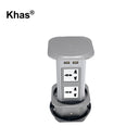 Khas BFF-1501 Silver Touch Screen Wireless Charger Power Socket Outlet with 4 universal power sockets, 4 USB chargers, and a wireless charging pad.