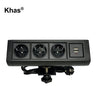 Khas BFF-1805 Black Desktop Clamp Mounted Power Strip Socket with 3 German power sockets and 2 USB chargers.