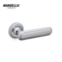 Mandelli 1641 Cocò door handle in polished chrome finish, crafted in Italy, featuring elegant ridging and solid brass construction.