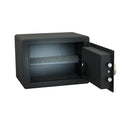 Italtecno F2-2535 residential safe in Sandy Grey finish, featuring fingerprint scanner, LCD display, and concealed key access.