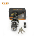 Khas Premeo H8799 BN/CP Round Lock featuring a combination of Black Nickel and Chrome Plating finish, including three keys and mounting hardware.