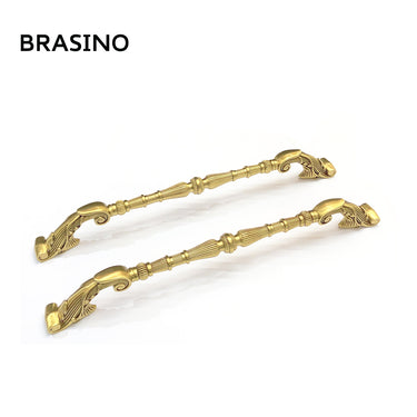 Brasino HK-1601-1 Door Pull Handle Set in Rich Gold finish, crafted from 100% brass with intricate traditional detailing.