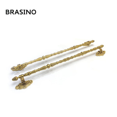 Brasino HK-1710-1 Door Pull Handle Set in Refined Gold Finish, featuring intricate detailing and 100% brass construction.