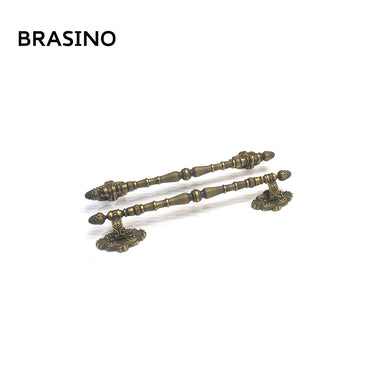 Brasino HK-1710-2 Door Pull Handle Set in Satin Finish with intricate detailing, 100% brass construction.