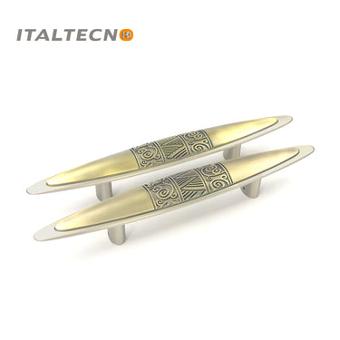 Italtecno HY3092 Door Pull Handle Set with BSN and MAB finish featuring intricate artistic engravings.