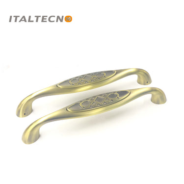 Italtecno HY3103 Door Pull Handle Set in Matte Antique Brass with oval engraving design.
