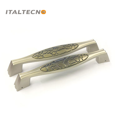 Italtecno HY3105 Door Pull Handle Set with nature-inspired textured design in Brushed Satin Nickel and Matte Antique Brass finish.