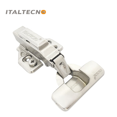 Italtecno Full Overlay Soft Close Nickel Plated Cabinet Hinge with 3D adjustment base and clip-on design.