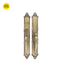 Khas Triumph KE01L-9041S-9006 double handle residential entrance set in antique brass finish, featuring ornate detailing for a classic and elegant look.