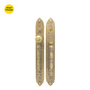 Khas Triumph KE18L-9056-9005 MAB Double Handle Residential Entrance Set with intricate engravings and a matt antique brass finish.