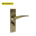 Khas Maximum Plus KH-011 Door Handle Set in Antique Brass and Chrome finish, featuring a sleek curved handle with a dual-color finish.