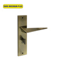 Khas Maximum Plus KH-042 Door Handle Set in Antique Brass finish, featuring a sleek, angular design.