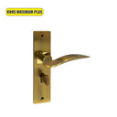 Khas Maximum Plus KH-1221 Door Handle Set in AE/PVD, featuring a curved design with an Antique Brass finish and PVD coating.