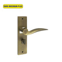 Khas Maximum Plus KH-1221 Door Handle Set in MAB/CP, featuring a curved design with Antique Brass and Chrome Plating finish.