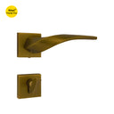 Khas Triumph Plus KH-R011 door handle set with rosette in a matt antique brass finish, featuring a wave-inspired design.