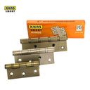 Khas Smart SS201 stainless steel door hinges in various sizes and finishes, displayed with their orange High-Quality Hardware Hinge Series packaging.