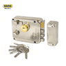 Khas Maxell LT-300 SN Rim Lock with a 3-rod mechanism and satin nickel finish for secure door locking.