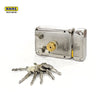 Khas Maximum LT-311CS SN/NP Rim Lock featuring star key mechanism and a satin nickel/polished finish.