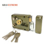 Khas Extreme LT311 AB Rim Lock with a set of keys, featuring an antique brass finish.
