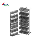 Referencing Larder unit basket with soft-closing PTJ022D 4.jpg and Larder unit basket with soft-closing PTJ022D 3.jpg, detailed line drawings display the pull-out larder structure and its door-mounted shelving setup. Larder unit basket with soft-closing PTJ022D 1.jpg shows individual empty chrome wire baskets, while Larder unit basket with soft-closing PTJ022D 2.jpg highlights a close-up of the detailed chrome wire finish. Larder unit basket with soft-closing PTJ022D.jpg showcases the fully installed larder