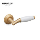 Mandelli 1201 Melody door handle in satin brass and ceramic, embodying Italian craftsmanship and sophisticated design.
