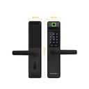 Italtecno NF21T smart fingerprint lock in black, featuring a digital keypad, card reader, and lever handle.
