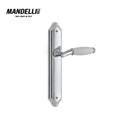 Mandelli 8000 Paros door handle on back plate in polished chrome/White Calacatta, showcasing luxurious and modern design.