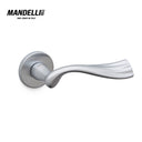 Mandelli 1201 River door handle in satin chrome, showcasing an elegant wave design and smooth finish, expertly crafted in Italy.