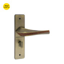 Khas Triumph Plus S1243H1717 door handle set in matt antique brass with wood finish, featuring a natural wooden grip and elegant brass plate.