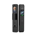 Italtecno W8R smart lock in matt black, featuring a built-in camera, indoor display screen, and advanced face and palm recognition sensors.