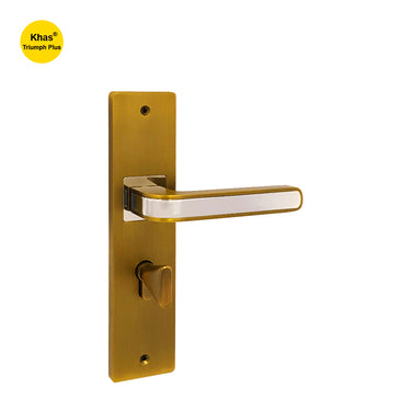 Khas Triumph Plus WD001 door handle set in matt antique brass with chrome accents, designed for a modern yet classic look.