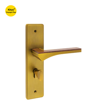 Khas Triumph Plus WD002 door handle set in matte antique finish with wood accent, featuring an ergonomic handle for easy operation.
