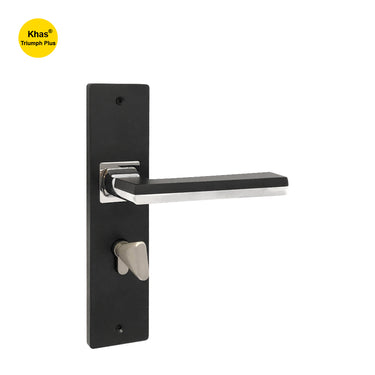 Khas Triumph Plus WD1499 door handle set in matt black and polished chrome finish, featuring a sleek and modern square design.