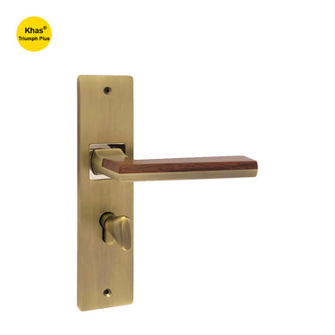Khas Triumph Plus WD1499 door handle set in MAB/Wood finish, featuring a luxurious blend of antique brass and wood inlay.