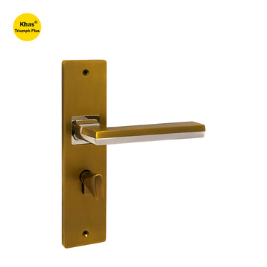 Khas Triumph Plus WD1499 door handle set in MAE/CP finish, featuring a combination of antique brass and chrome-plated accents for a modern, stylish look.