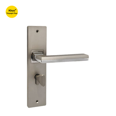 Khas Triumph Plus WD1499 door handle set in MSN/CP finish, featuring a satin nickel body with chrome-plated accents for a modern, sleek design.