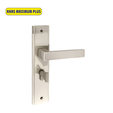 Khas Maximum Plus Z82 Door Handle Set in Satin Nickel, featuring a sleek rectangular design.