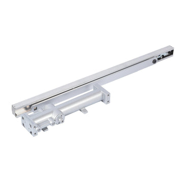 Italtecno 103 concealed door closer in silver, showing the slim cylindrical body and slide-track arm mechanism.