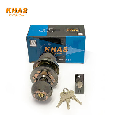 Khas Generation 118200 BN/AC Round Lock, Door Knob Lock in brushed nickel and antique copper finish, includes three keys.