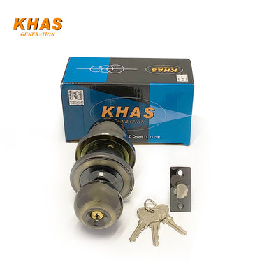 Khas Generation 118399 BN/AB Round Lock in brushed nickel and antique brass finish, includes three keys and installation hardware.