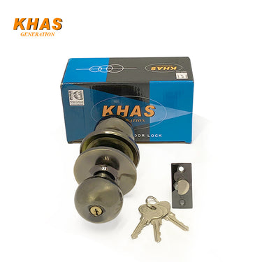 Khas Generation 118500 BN/AB Round Lock in brushed nickel and antique brass finish, featuring three keys and installation hardware.

