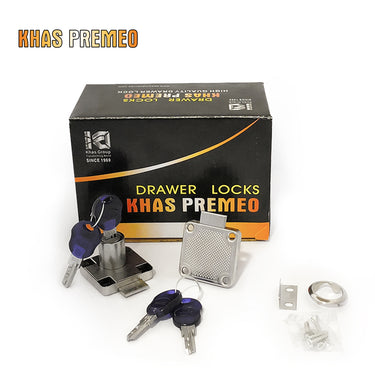 Khas Premeo 138-22 Nickel Plated Cabinet/Drawer Lock with keys and installation fittings.